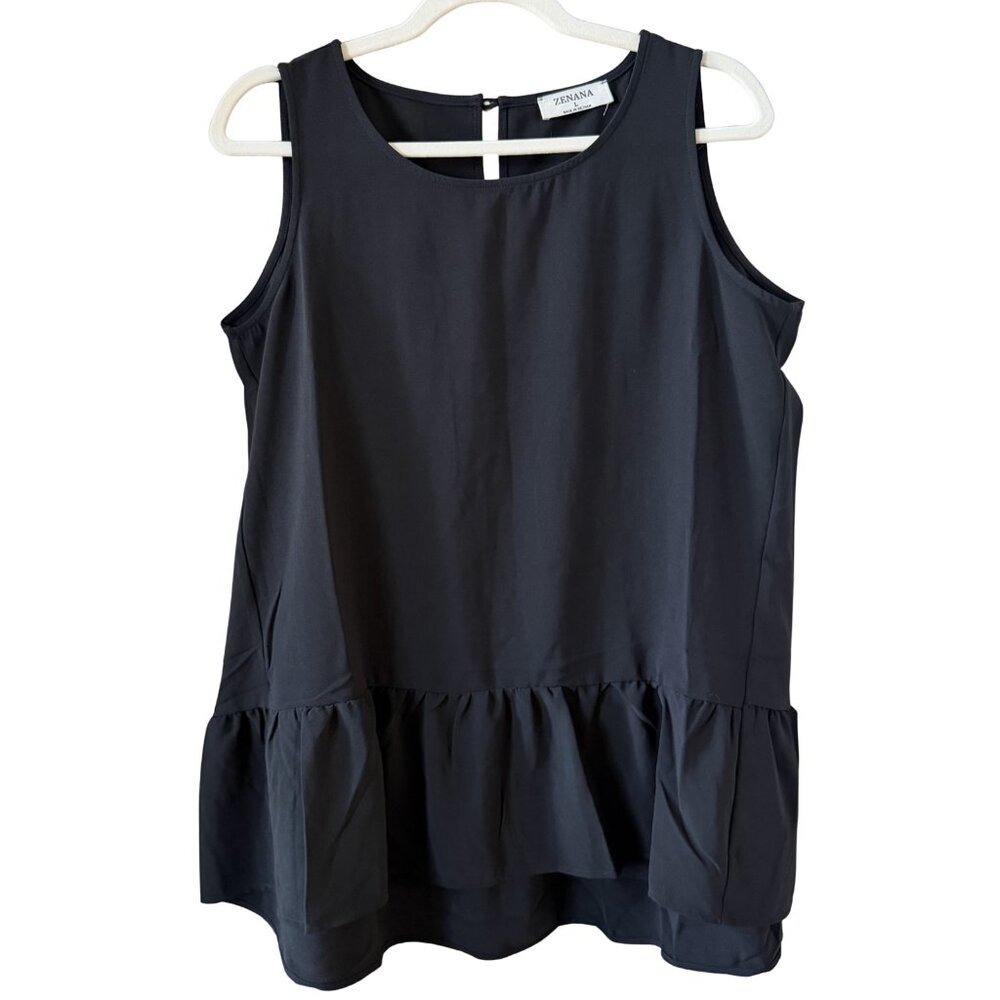 Zenana Black Sleeveless Peplum Blouse - Size L (NEW)